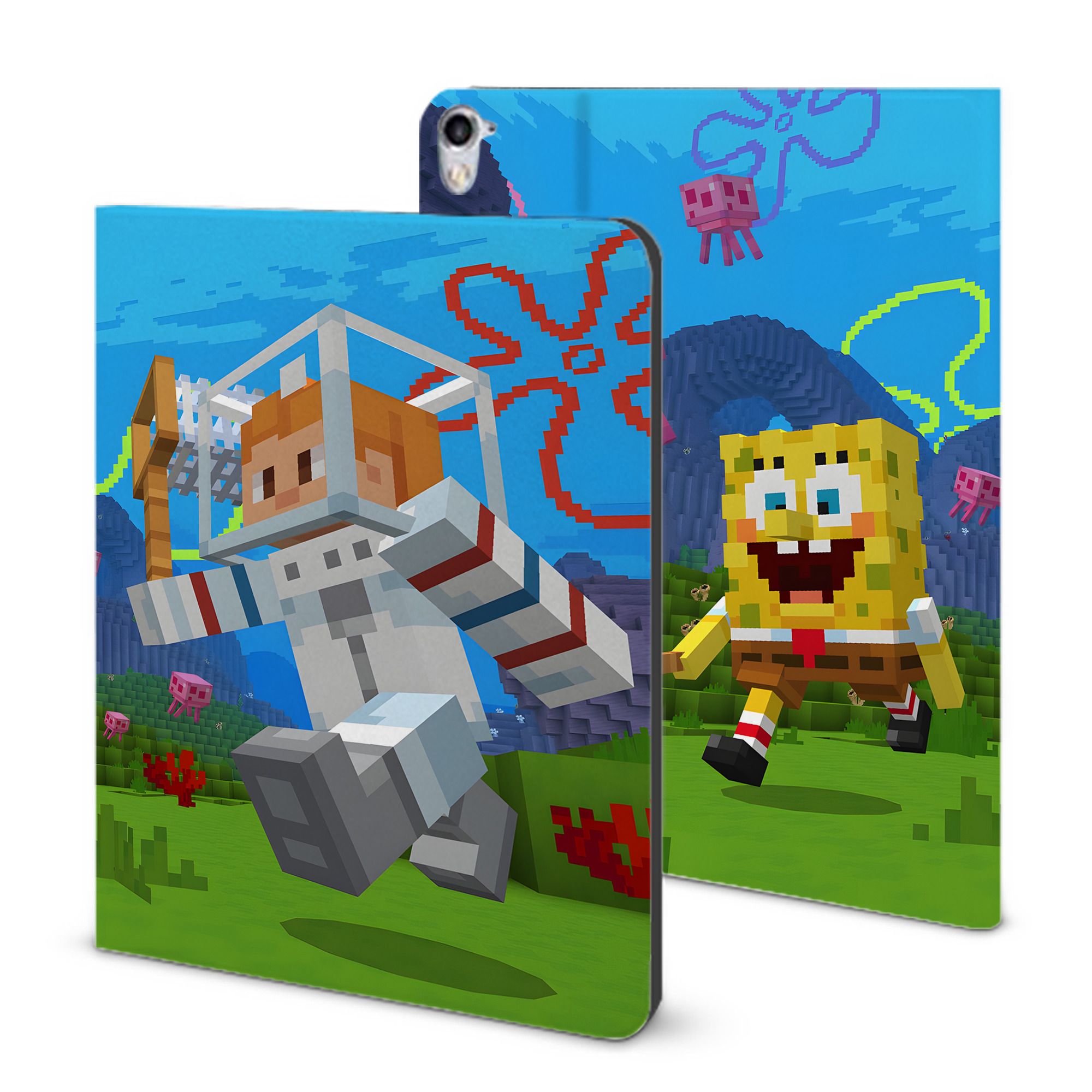 （画像用） マインクラフト ブロックの世界 Minecraft MC Block world IPad ケース ブック型 PUレザー TPU 耐衝撃 軽量 薄型 ペン収納なし 全面保護 IPad 各モデル対応